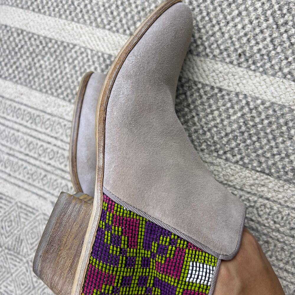 Sam Edelman, Putnam Taupe Suede Booties, Colorful Woven Back, Boho Western Ankle - Picture 11 of 11